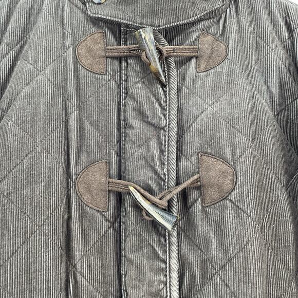 Chaps Denim Corduroy Jacket Women Large Brown Toggle Quilted Hood Rustic - Picture 3 of 11